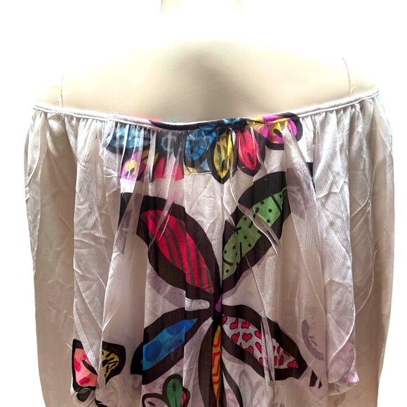 Crimson Ivy Off Shoulder Blouse Flower Print Rhinestone Accents Sz S Multicolor - Picture 3 of 10